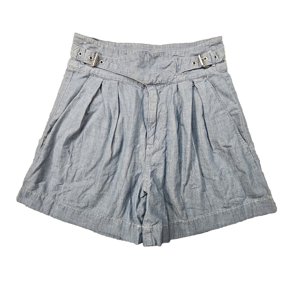 Ralph Lauren Chambray Shorts Womens 0 Pleated Buckle High Rise Nautical Heritage
